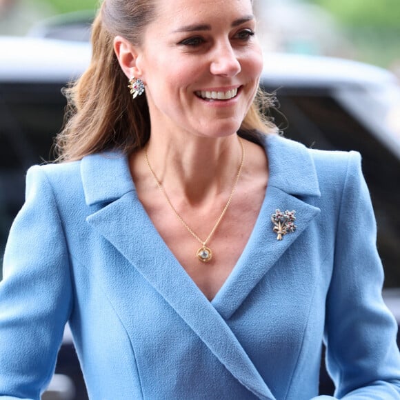 Catherine (Kate) Middleton, duchesse de Cambridge, arrive pour la cérémonie de clôture de l'Assemblée générale de l'Église d'Écosse, à la salle de l'Assemblée à Édimbourg, Ecosse, Royaume Uni, le 27 mai 2021.