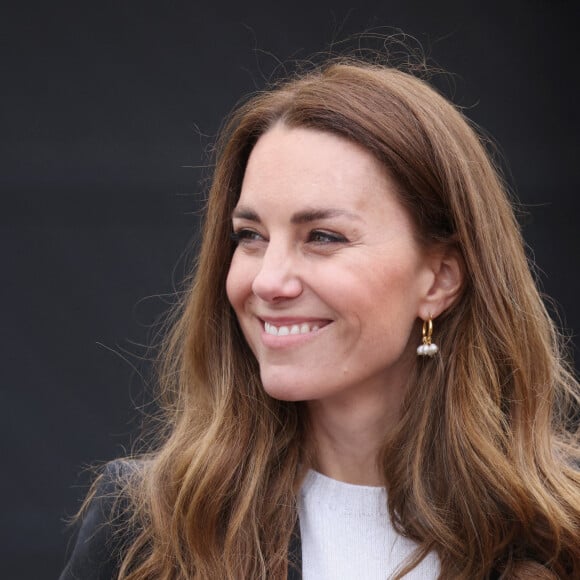 Catherine (Kate) Middleton, duchesse de Cambridge, rencontre des pêcheurs et leurs familles à Fife, dans le comté East Lothian, Ecosse, Royaume Uni, le 26 mai 2021, pour entendre parler du travail des communautés de pêcheurs sur la côte Est de l'Écosse.