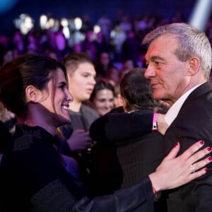 Exclusif - Karine Ferri, Pierre Lemarchal (Père de Grégory Lemarchal) - Emission hommage à "Grégory Lemarchal, 10 ans après l'histoire continue" au Zénith de Paris et retransmis en direct sur TF1 le 7 janvier 2017.  © Cyril Moreau/Bestimage