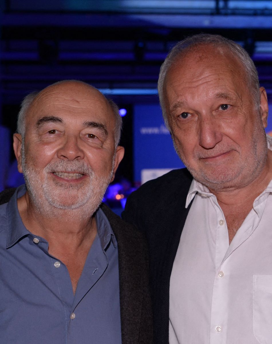 Gérard Jugnot, prix du public pour le film "Le petit Piaf" et François Bérleand, président du jury - Cérémonie de clôture du 7 ème Festival de cinéma et musique de film de La Baule, le 26 juin 2021.