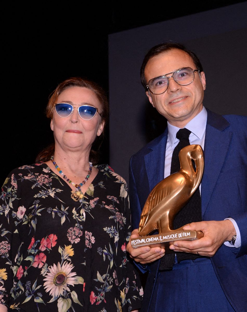 Catherine Frot et Bertrand Burgalat ("Les Apparences") - Cérémonie de clôture du 7 ème Festival de cinéma et musique de film de La Baule, le 26 juin 2021.