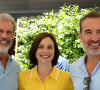 Jean Dujardin, Nathalie Péchalat et Mel Gibson au village lors des internationaux de France Roland Garros à Paris le 13 juin 2021. © Dominique Jacovides / Bestimage