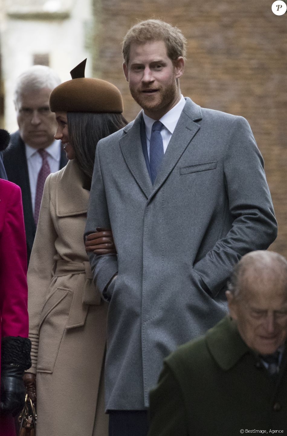 Meghan Markle et son fiancé le prince Harry - La famille royale d'Angleterre arrive à la messe de Noël à l'église Sainte-Marie-Madeleine à Sandringham, le 25 décembre 2017.