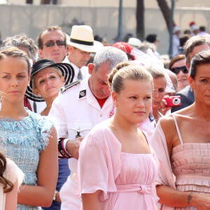 La princesse Stéphanie et ses enfants, Louis et Pauline Ducruet, Camille Gottlieb, la princesse Caroline et sa fille la princesse Alexandra - Mariage religieux du prince Albert et Charlene Wittstock à Monaco, le 2 juillet 2011.