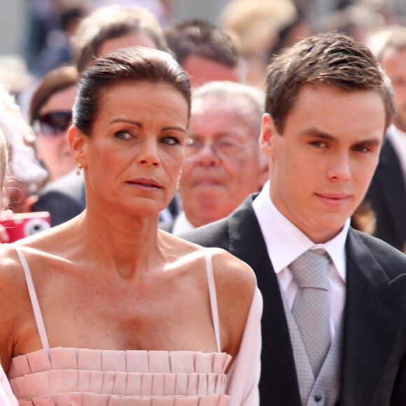 La princesse Stéphanie et ses enfants, Louis et Camille Gottlieb - Mariage religieux du prince Albert et Charlene Wittstock à Monaco, le 2 juillet 2011.