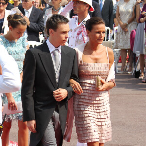 La princesse Stéphanie et son fils Louis Ducruet - Mariage religieux du prince Albert et Charlene Wittstock à Monaco, le 2 juillet 2011.