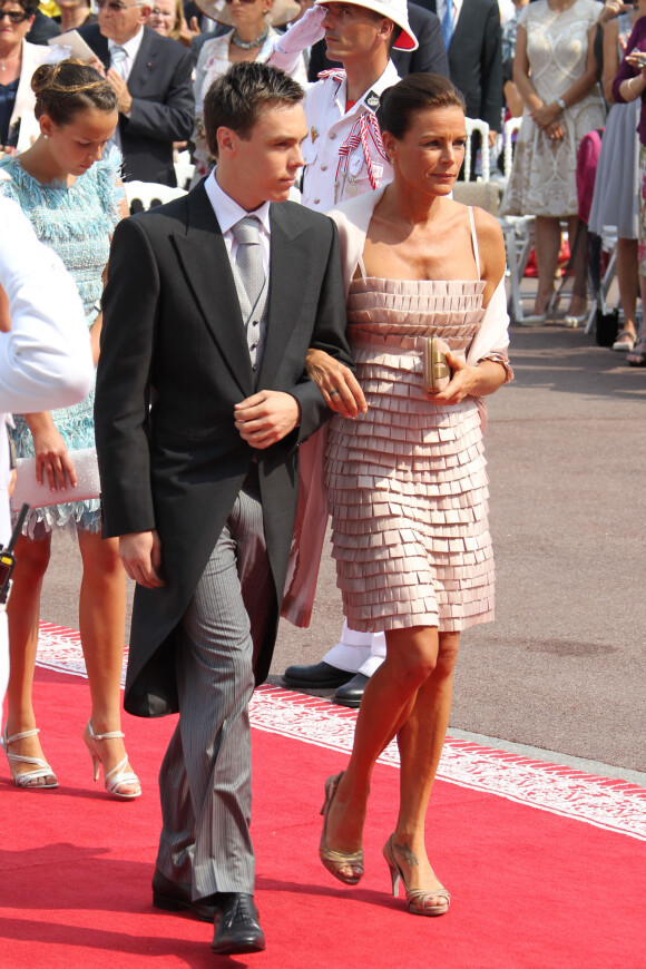 La princesse Stéphanie et son fils Louis Ducruet - Mariage religieux du prince Albert et Charlene Wittstock à Monaco, le 2 juillet 2011.