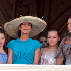 La princesse Caroline de Monaco et sa fille la princesse Alexandra de Hanovre, la princesse Stéphanie de Monaco et sa fille Camille Gottlieb - Mariage civil du prince Albert et Charlene Wittstock à Monaco, le 1er juillet 2011.