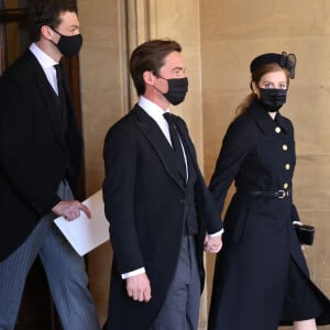 La princesse Beatrice d'York et son mari Edoardo Mapelli Mozzi - Arrivées aux funérailles du prince Philip, duc d'Edimbourg à la chapelle Saint-Georges du château de Windsor, le 17 avril 2021.