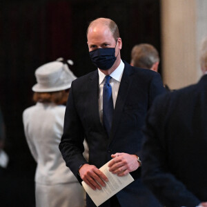 Le prince William, duc de Cambridge, assiste au 73 ème anniversaire du National Health Service à la cathédrale St Paul à Londres, le 5 juillet 2021, sans Kate Middleton, duchesse de Cambridge, qui s'est mise à l'isolement en étant cas contact du coronavirus (Covid-19). Le Premier ministre britannique, Boris Johnson était également présent à la cérémonie en l'honneur du système de santé publique au Royaume-Uni.