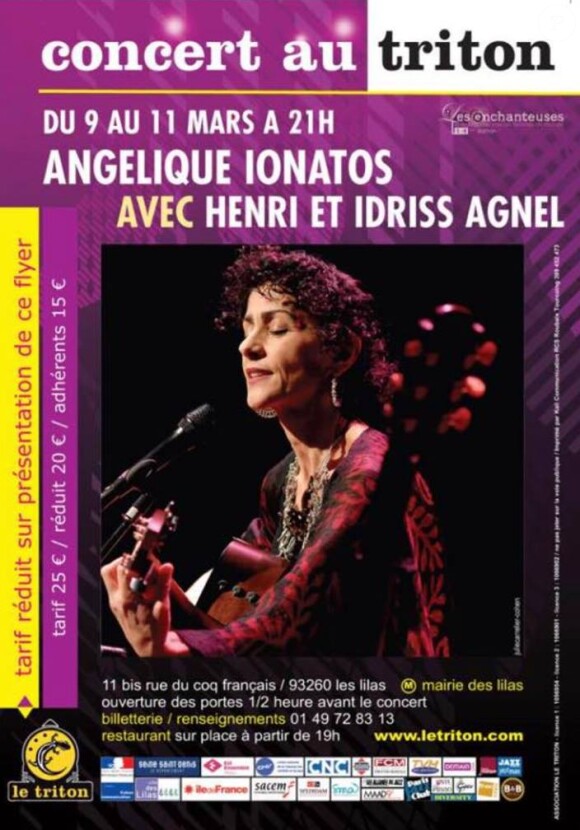 Affiche d'un concert de la chanteuse Angelique Ionatos au Triton