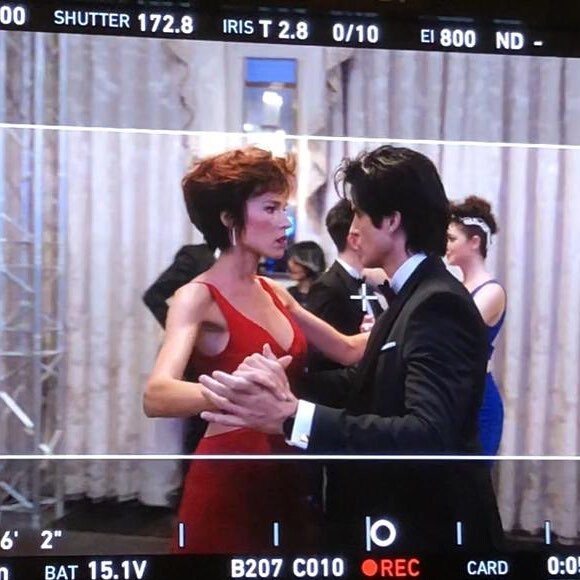 Philippe Lacheau et Elodie Fontan sur le tournage de "Nicky Larson". Février 2019