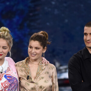 Marie-Ange Casta et sa soeur Laetitia Casta et son mari Louis Garrel - Emission "Che Tempo Che Fa" à Milan en Italie le 7 avril 2019.