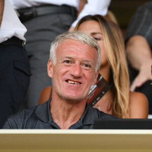 Didier Deschamps et Nagui durant le Match de football de Ligue 1 opposant Monaco à Lille au stade Louis II le 18 août 2018. © Bruno Bebert/Bestimage