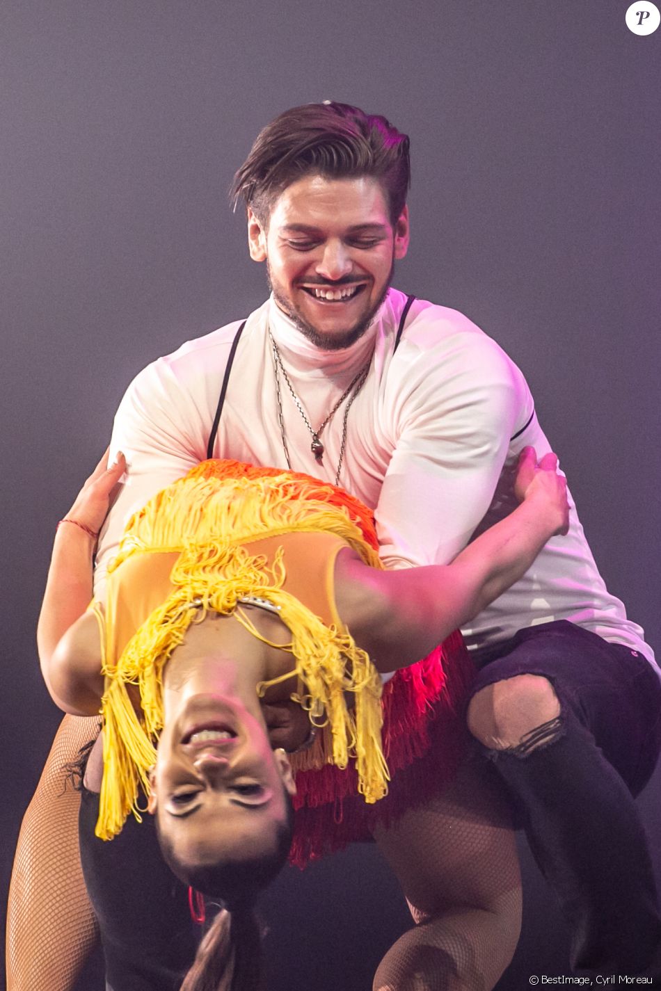 Exclusif - Denitsa Ikonomova et Rayane Bensetti - La troupe "EntreNous By D'Pendanse" en tournée au Dôme de Paris - Palais des Sports, à Paris, France, le samedi 7 Mars 2020. © Cyril Moreau/Bestimage