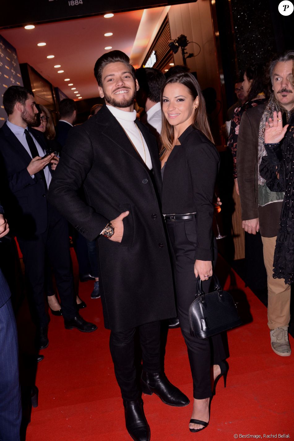 Rayane Bensetti et Denitsa Ikonomova lors de la soirée de réouverture de la boutique "Breitling", située rue de la Paix. Paris, le 3 octobre 2019. © Rachid Bellak/Bestimage