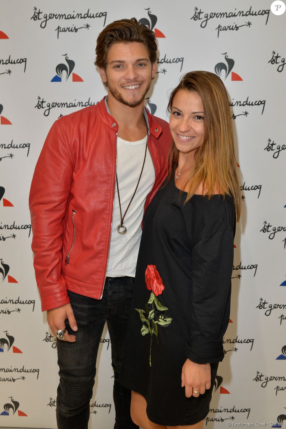 Rayane Bensetti et sa compagne Denitsa Ikonomova - Inauguration de la nouvelle boutique du coq sportif à Saint Germain à Paris le 21 septembre 2016. © Coadic Guirec/Bestimage/Bestimage