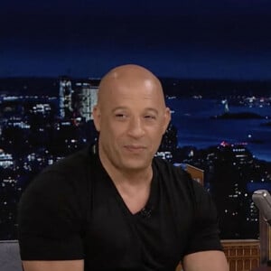 Vin Diesel est ému lorsqu'il parle de son travail au côté de son fils Vincent (10 ans) dans le film "Fast & Furious 9" sur le plateau de l'émission "The Tonight Show". Le 22 juin 2021.