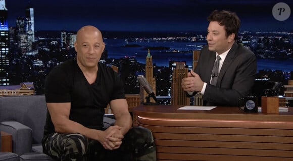 Vin Diesel est ému lorsqu'il parle de son travail au côté de son fils Vincent (10 ans) dans le film "Fast & Furious 9" sur le plateau de l'émission "The Tonight Show". Le 22 juin 2021.