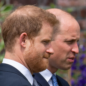 Le prince William et son frère le prince Harry - Inauguration de la statue de leur mère, la princesse Diana, dans les jardins de Kensington Palace. Londres.