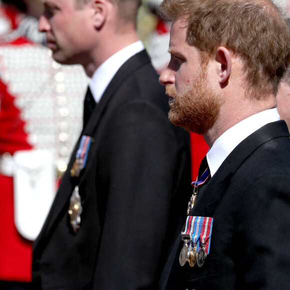 Le prince Harry, le prince William - Funérailles du prince Philip, duc d'Edimbourg à la chapelle Saint-Georges du château de Windsor, le 17 avril 2021.