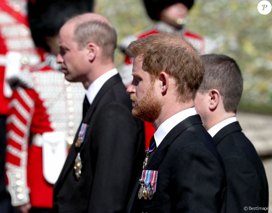 Le prince Harry, le prince William - Funérailles du prince Philip, duc d'Edimbourg à la chapelle Saint-Georges du château de Windsor, le 17 avril 2021.
