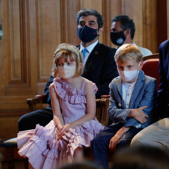 Le prince Albert II de Monaco, ses enfants Gabriella et Jacques - Lancement du programme "Océano pour Tous" au Musée Océanographique de Monaco, le 1er juin 2021. © Claudia Albuquerque / Bestimage