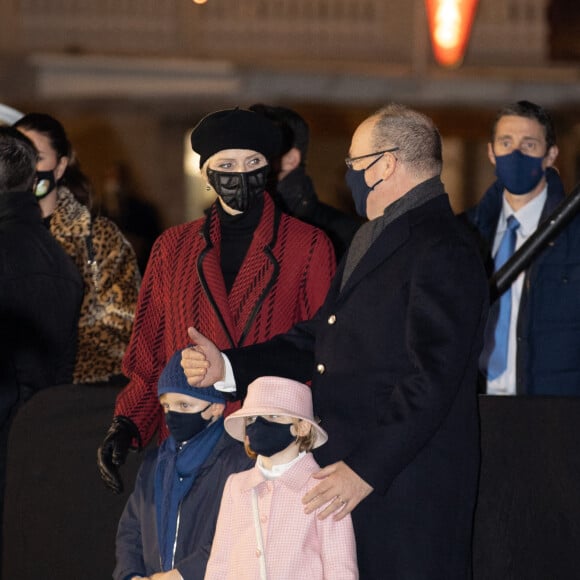 Le prince Albert II de Monaco, sa femme la princesse Charlene et leurs enfants Jacques et Gabriella - Célébration de la Sainte Dévote à Monaco le 26 janvier 2021. © Olivier Huitel / Pool Monaco /Bestimage