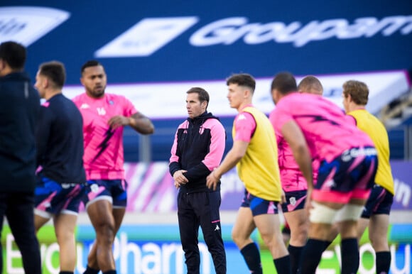 Gonzalo Quesada et ses joueurs à l'échauffement avant le match Stade Français - Union Bordeaux Bègles au stade Jean Bouin à Paris. Le 21 novembre 2020. © JB Autissier / Panoramic / Bestimage