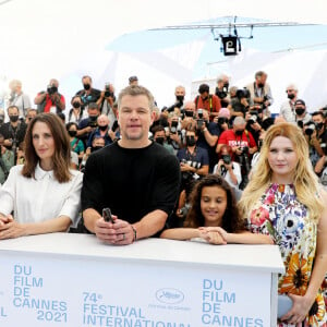 Tom McCarthy, Camille Cottin, Matt Damon, Lilou Siauvaud, Abigail Breslin au photocall du film Stillwater (Hors compétition) lors du 74ème festival international du film de Cannes le 9 juillet 2021 © Borde / Jacovides / Moreau / Bestimage