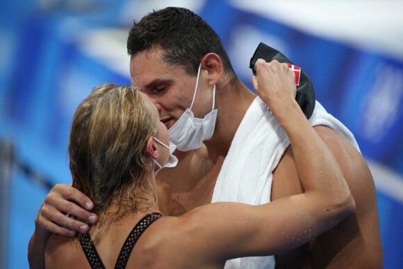 Florent Manaudou et sa compagne Pernille Blume - Florent Manaudou, médaille d'argent du 50 m nage libre aux jeux olympiques Tokyo 2020 (23 juillet - 8 août 2021), le 1er août 2021.