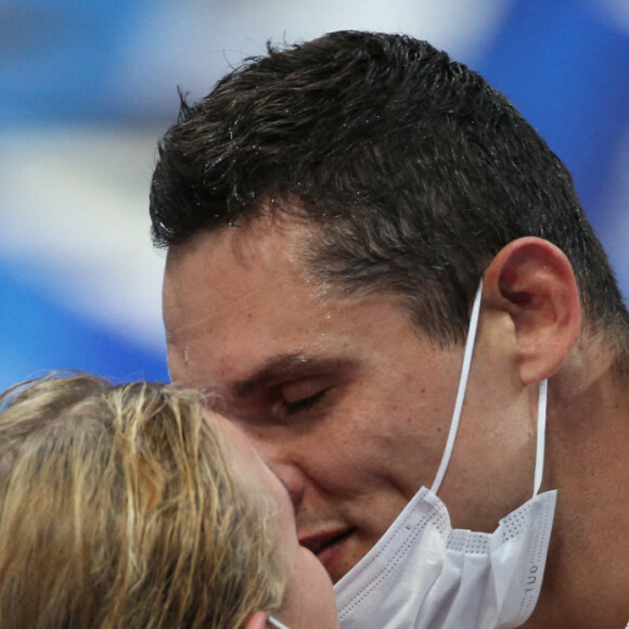 Florent Manaudou et sa compagne Pernille Blume - Florent Manaudou, médaille d'argent du 50 m nage libre aux jeux olympiques Tokyo 2020 (23 juillet - 8 août 2021), le 1er août 2021.