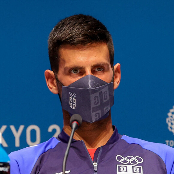 Novak Djokovic lors de la conférence de presse de l'équipe Serbe pendant les Jeux Olympiques Tokyo 2021 le 22 juillet 2021. © Imago / Panoramic / Bestimage