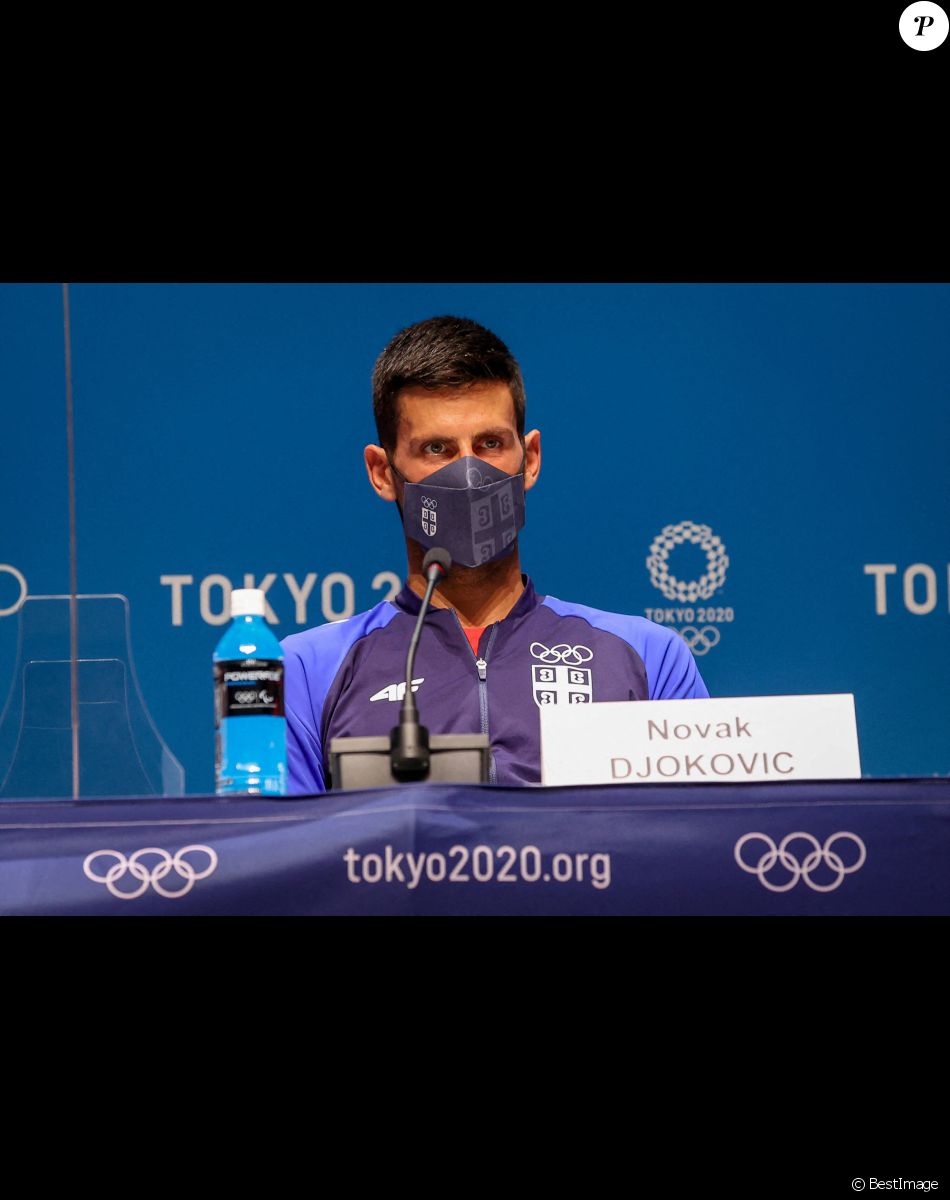 Novak Djokovic lors de la conférence de presse de l'équipe Serbe pendant les Jeux Olympiques Tokyo 2021 le 22 juillet 2021. © Imago / Panoramic / Bestimage