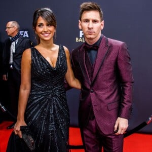 Lionel Messi et sa compagne Antonella Roccuzzo - Gala FIFA Ballon d'Or 2014 à Zurich, le 12 janvier 2015.