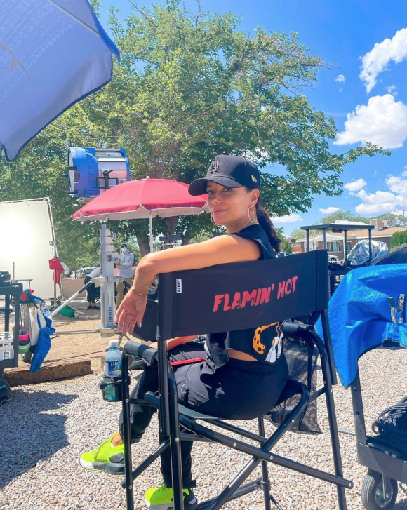 Eva Longoria en tournage. Juillet 2021.