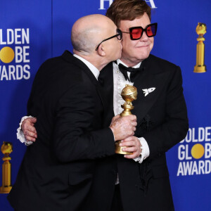 Bernie Taupin et Elton John lors de la Press Room de la 77ème cérémonie annuelle des Golden Globe Awards au Beverly Hilton Hotel à Los Angeles le 5 janvier 2020.