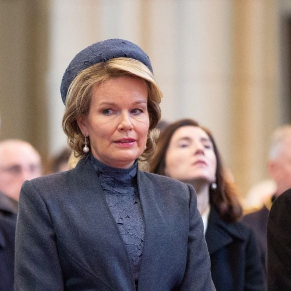 Le prince Laurent, la reine Mathilde et le roi Philippe de Belgique - La famille royale de Belgique assiste à une messe en l'église Notre-Dame de Laeken, en mémoire des membres décédés de leur famille. Belgique, Bruxelles, 19 février 2019.