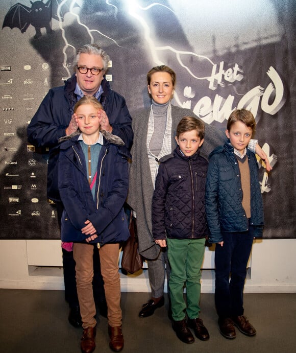 Le prince Laurent, la princesse Claire et leurs enfants Aymeric, Nicolas et Louise assistent à la première du film "Song of the sea" à Anvers en Belgique le 14 février 2015.