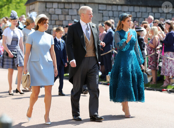 La princesse Eugenie d'York, Le prince Andrew, duc d'York et La princesse Beatrice d'York - Les invités arrivent à la chapelle St. George pour le mariage du prince Harry et de Meghan Markle au château de Windsor, Royaume Uni, le 19 mai 2018.