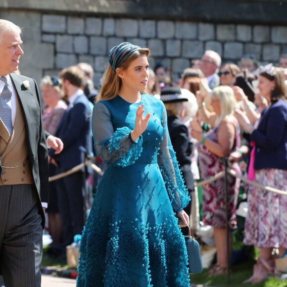 La princesse Eugenie d'York, Le prince Andrew, duc d'York et La princesse Beatrice d'York - Les invités arrivent à la chapelle St. George pour le mariage du prince Harry et de Meghan Markle au château de Windsor, Royaume Uni, le 19 mai 2018.