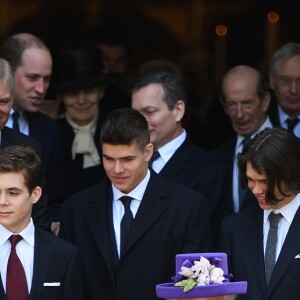 Serena Linley (Armstrong-Jones), son mari David Linley (Armstrong-Jones), leur fille Lady Margarita Armstrong-Jones, leur fils Charles Armstrong-Jones, la reine Elisabeth II d'Angleterre, le prince Philip, duc d'Edimbourg, Sarah Armstrong-Jones (Sara Chatto) - La famille royale britannique sort de la messe de Thanksgiving en la Chapelle de St Margaret de l'Abbaye de Westminster en l'honneur de l'ancien Lord Snowden à Londres, le 7 avril 2017.