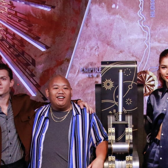 Tom Holland, Zendaya et Jacob Batalon - Les acteurs du film "Spider-Man: Far From Home" lors de la cérémonie d'illumination de l'Empire State Building à New York, le 24 juin 2019.