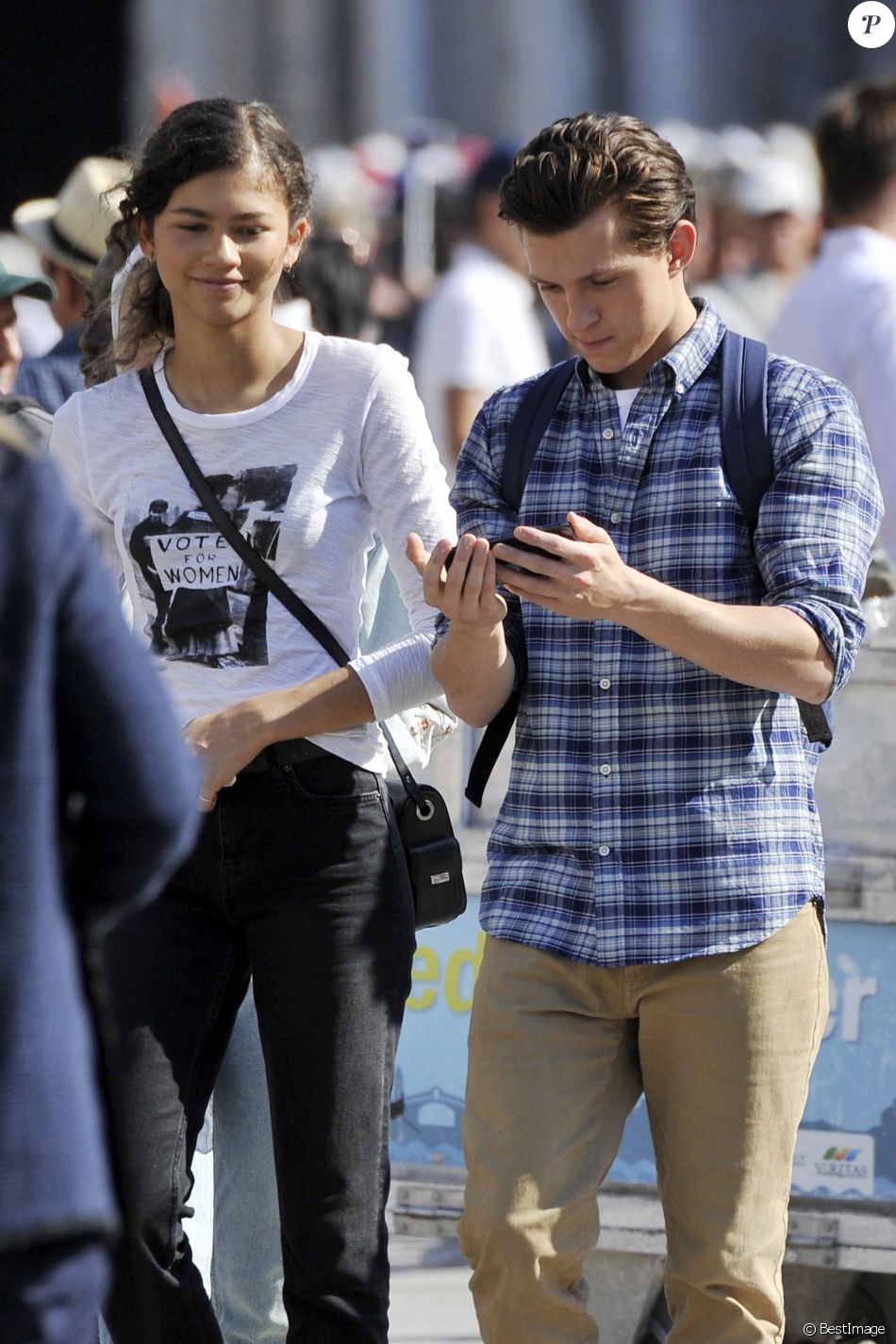 Tom Holland et Zendaya sur le tournage de SpiderMan Far From Home à Venice en Italie, le 29