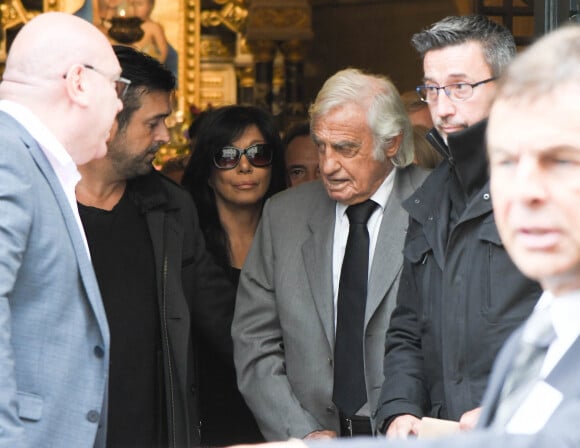 Carlos Sotto Mayor, Jean-Paul Belmondo - Obsèques de Charles Gérard en la cathédrale arménienne Saint-Jean-Baptiste de Paris. Le 26 septembre 2019
