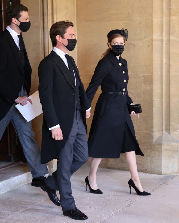 La princesse Beatrice d'York et son mari Edoardo Mapelli Mozzi - Arrivées aux funérailles du prince Philip, duc d'Edimbourg à la chapelle Saint-Georges du château de Windsor, le 17 avril 2021.