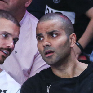 Matt Pokora (M. Pokora) et Tony Parker (Président ASVEL) - People au match de basket "ASVEL vs Boulogne Levallois Metropolitans" lors de la première demi-finale de Leaders Cup à la "Disney Events Arena" de Marne-la-Vallée, le 15 février 2020. © Gwendoline Le Goff / Panoramic / Bestimage 