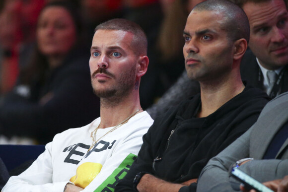 Matt Pokora (M. Pokora) et Tony Parker (Président ASVEL) - People au match de basket "ASVEL vs Boulogne Levallois Metropolitans" lors de la première demi-finale de Leaders Cup à la "Disney Events Arena" de Marne-la-Vallée, le 15 février 2020. © Gwendoline Le Goff / Panoramic / Bestimage 