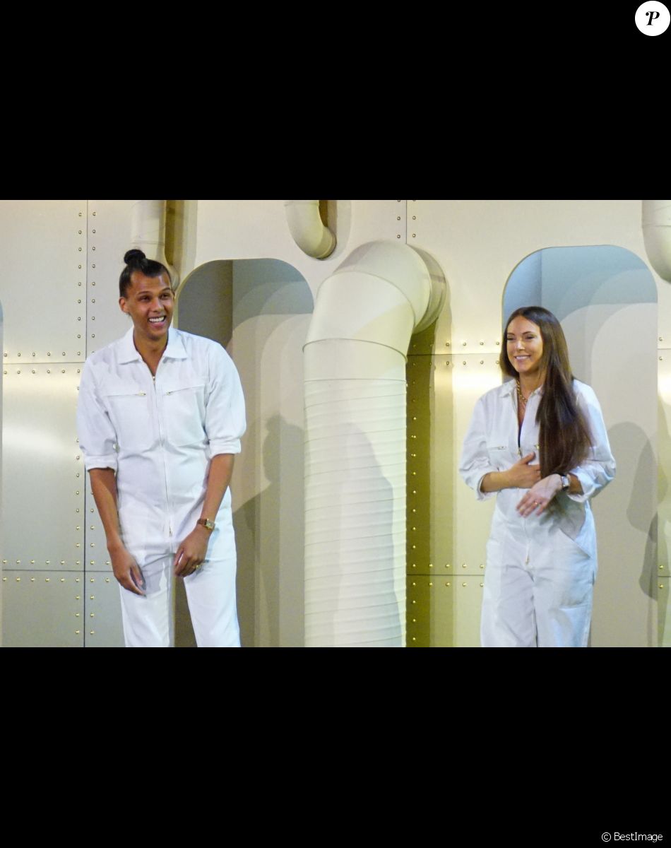 Stromae et sa femme Coralie Barbier (enceinte) sont venus présenter au Bon Marché la 5e collection de vêtements de leur marque Moseart. Paris, le 6 avril 2018.