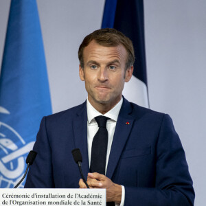 Le président Emmanuel Macron - Cérémonie d'installation de l'académie de l'Organisation mondiale de la santé à Lyon le 27 septembre 2021. © Bony / Pool / Bestimage 